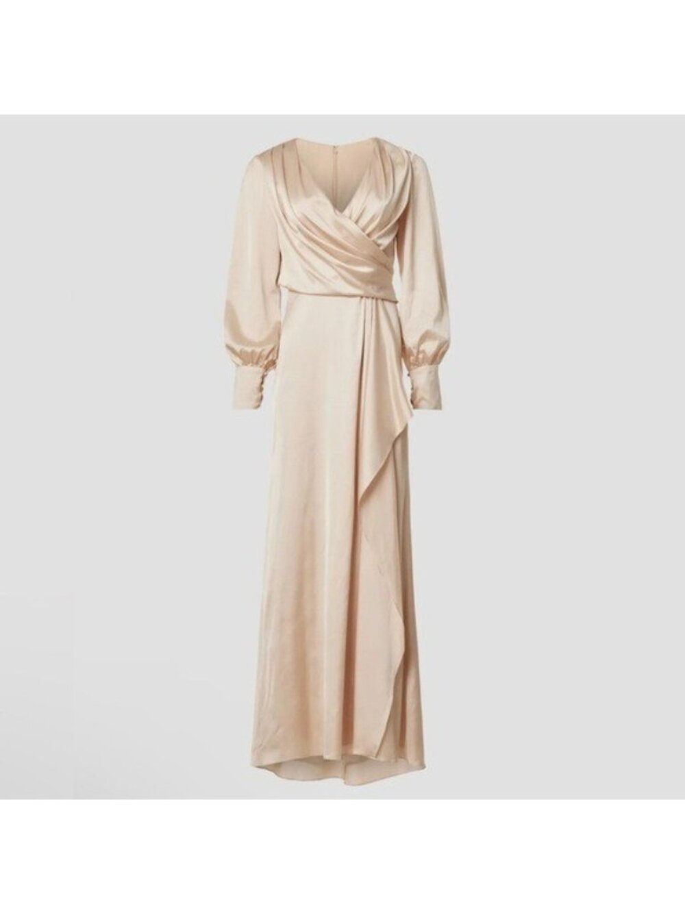 IENNA for Mac Duggal Satin Long Sleeve Dress Gown Cream Beige Size 16 Formal
